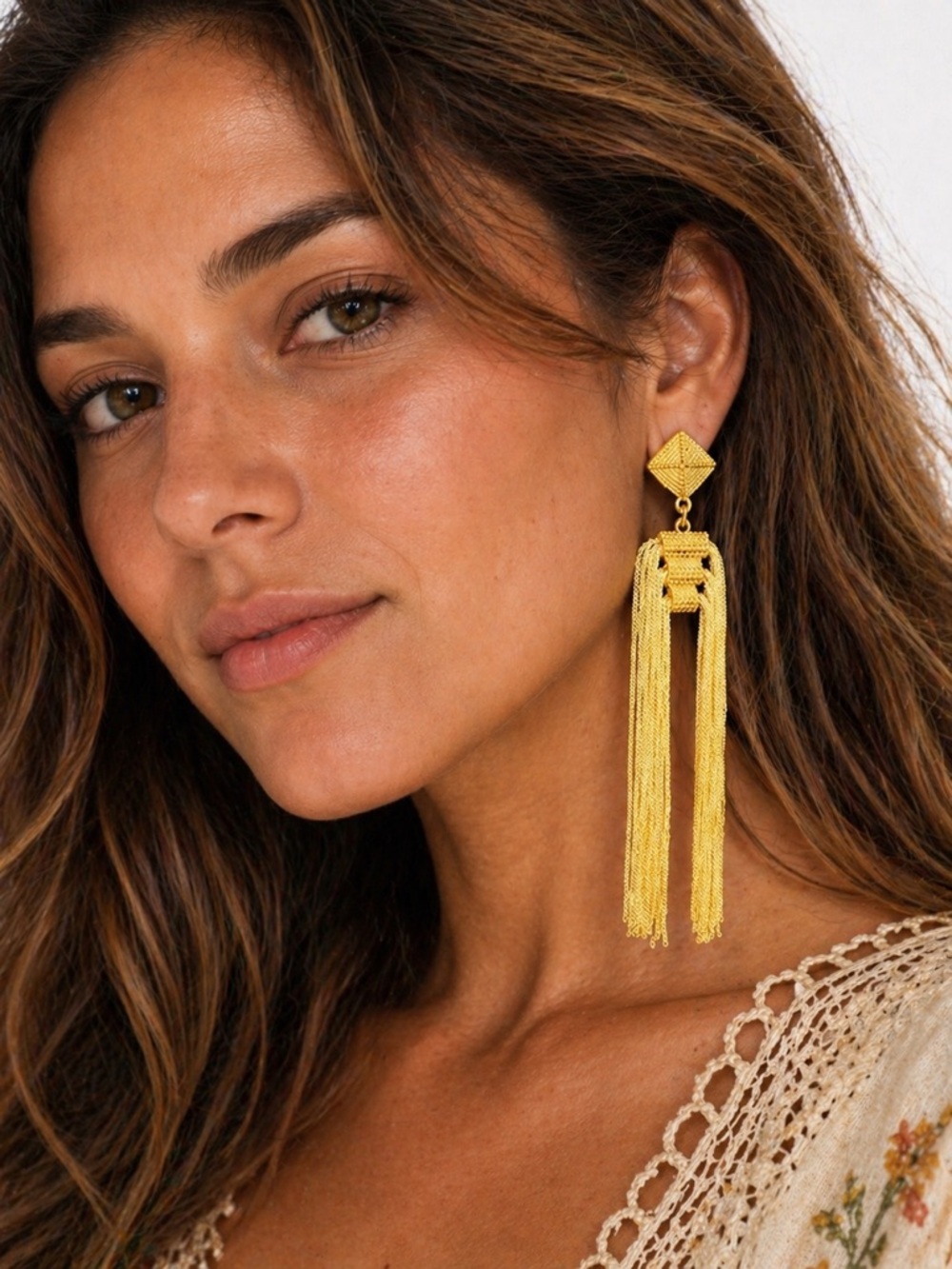 Yellow Long Tassel Fringe‎ Earrings Statement Boho Lightweight Dangle